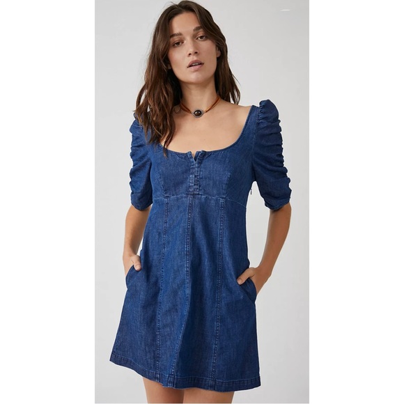 FREE PEOPLE | NWT $138 Cheyenne Denim Mini Dress in Indigo, Size XS - Picture 2 of 13